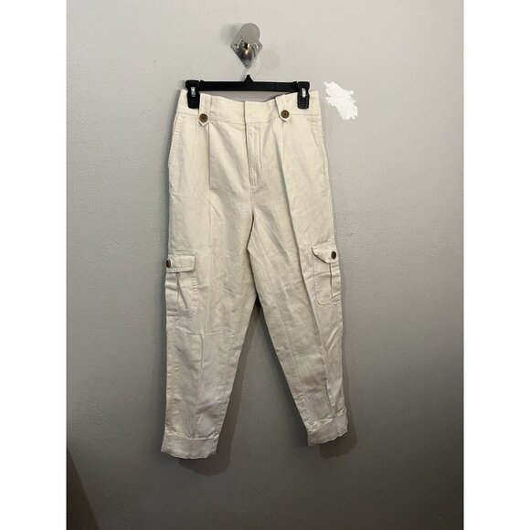 Converse Linen Blend Cargo Pants High Waist Beige Size 2 Short - Picture 1 of 13